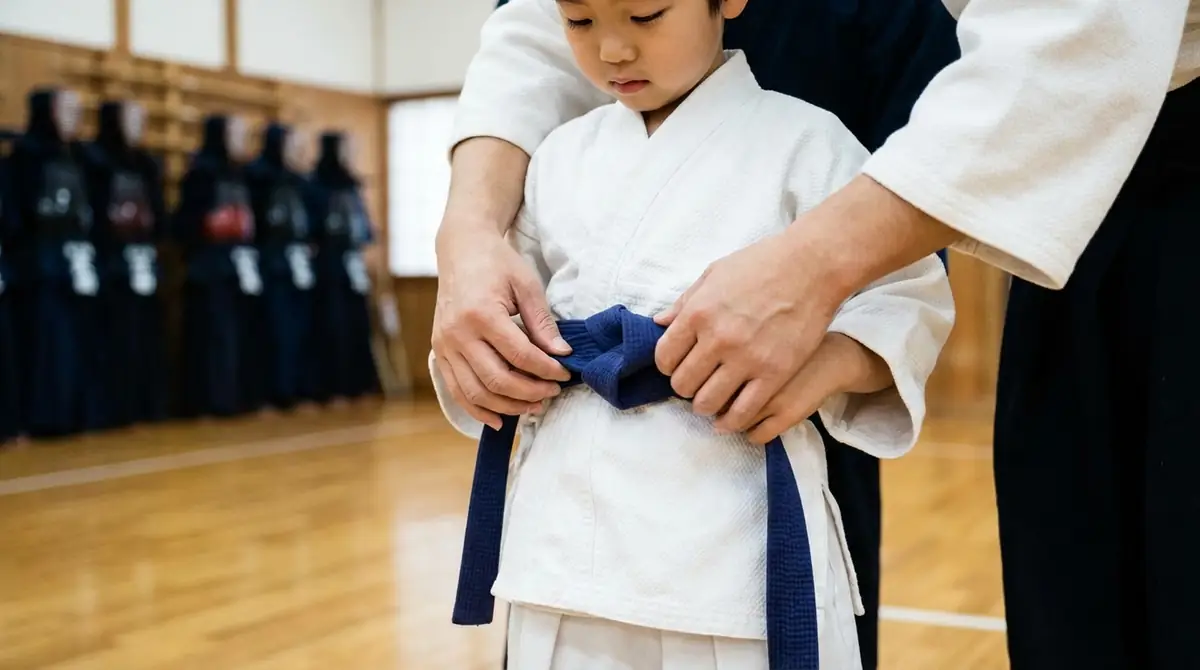 子どもに剣道タスキの付け方を教えるポイント